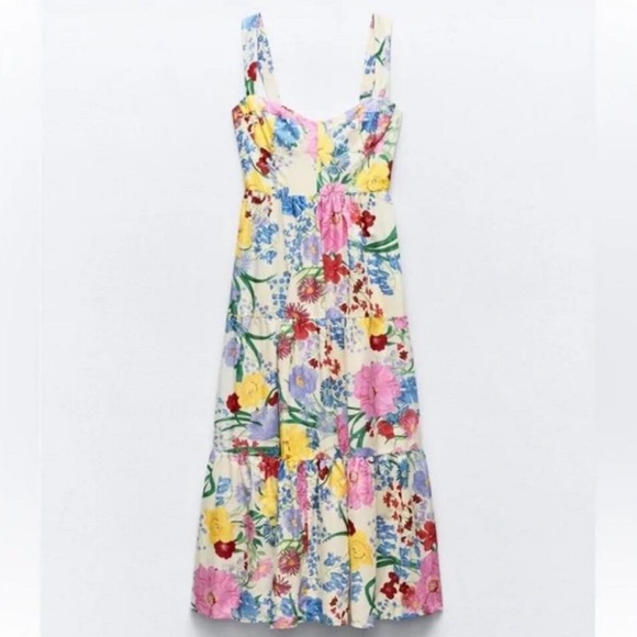 Zara Floral Print Midi Dress - Picture 2 of 8